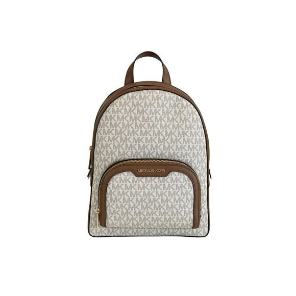 Michael Kors Jaycee Medium Zip Pocket Backpack Bag Tote Vanilla Logo Leather NWT main image 5